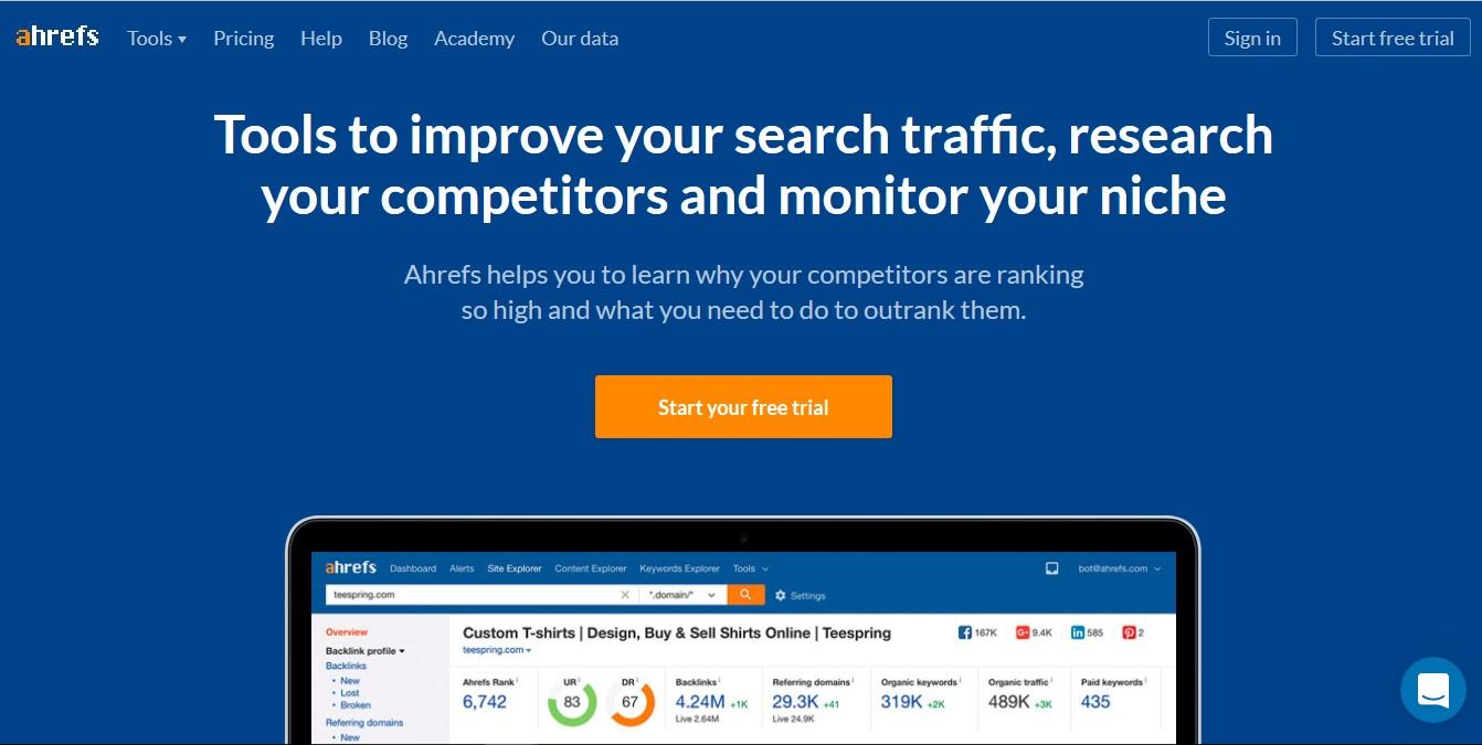 Screenshot from Ahrefs site